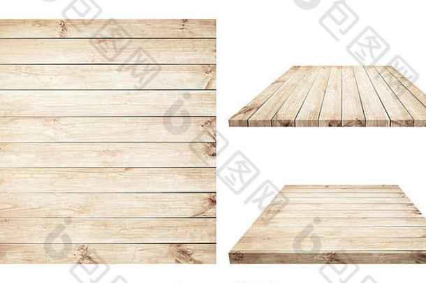 棕色木板、桌子、地板表面、木质纹理。对象在白色背景上被隔离