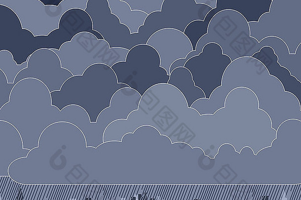 城市上空云和雨的插图