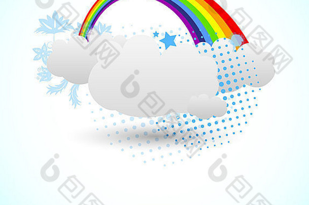 彩虹、云和圆圈的明亮设计