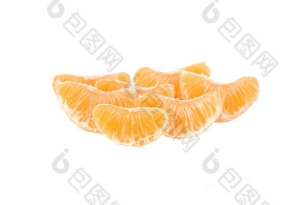 去皮新鲜的有机橘子孤立的白色背景