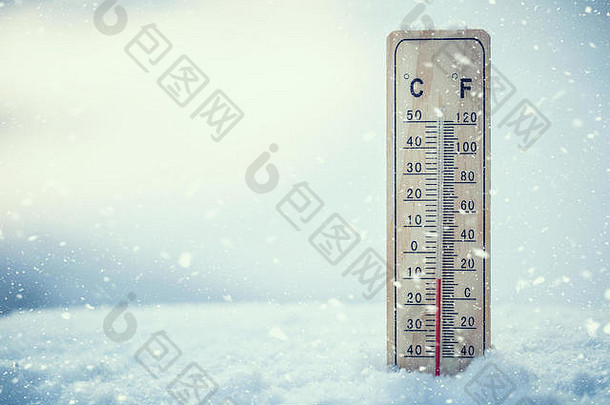 温度计雪显示低温度低温度度摄氏度华氏温度冷冬天天气这