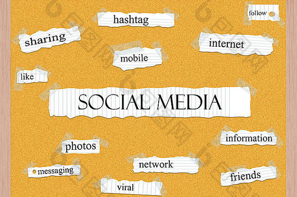 社会媒体软木板词概念伟大的条款分享标签移动