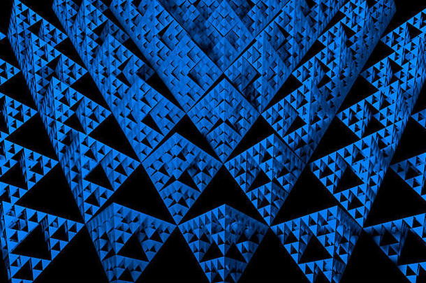 黑色背景上的蓝色Sierpinski三角形纹理。它是一个整体形状为等边三角形的分形，递归细分为s