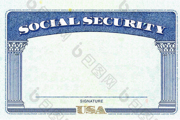 空白的美国社会保障卡。