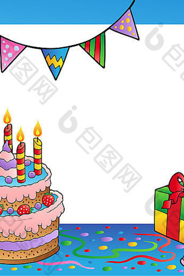 框架与生日主题1-彩色插图。