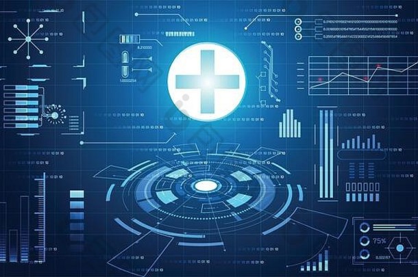 医疗科学医疗保健 数字技术概念现代医疗技术、治疗、医学在高科技未来的蓝色背景下