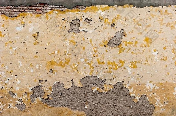 橙色装饰背景照片墙剥油漆石膏部分修复贫困破坏
