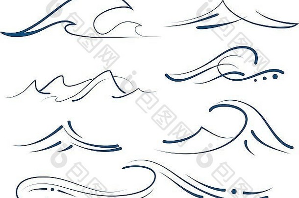 一组不同风格的简单细条纹海浪