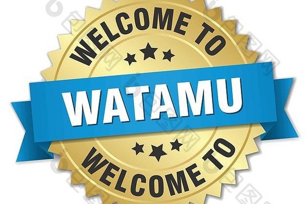 Watamu蓝色丝带3d金色徽章