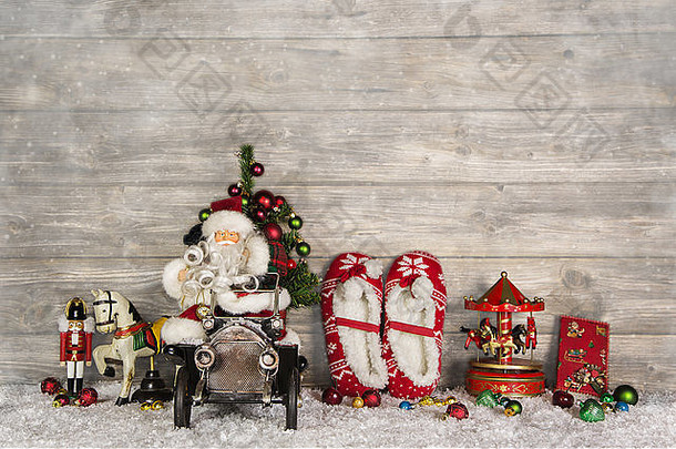 木机智的古董圣诞节背景圣诞老人玩具孩子们国家风格