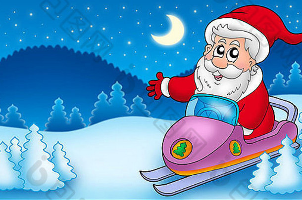 景观圣诞老人老人踏板车颜色插图