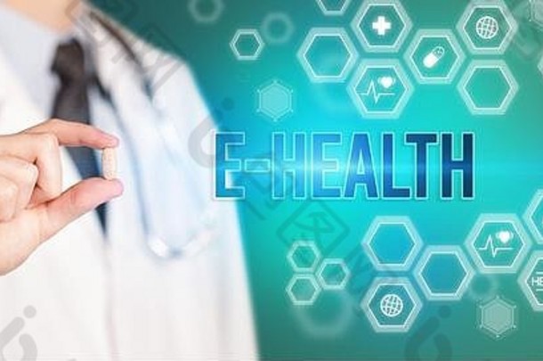 特写镜头医生给药丸e-health登记医疗概念