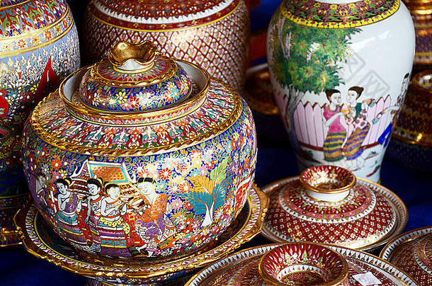 工艺班加隆传统的泰国基本颜色风格陶器显示出售旅行者禁止不或12月