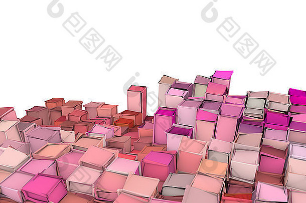 抽象三维形状背景，粉红色和红色