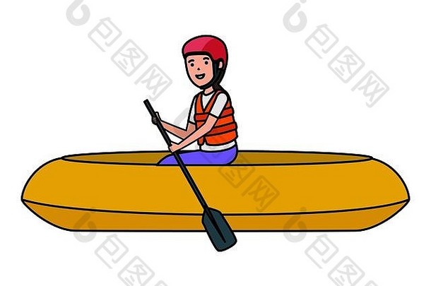皮划艇角色中的快乐运动女孩