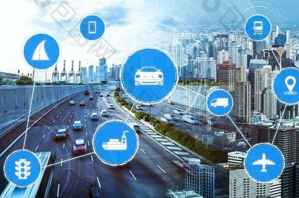 未来道路汽<strong>车</strong>交通的智能交通技术概念
