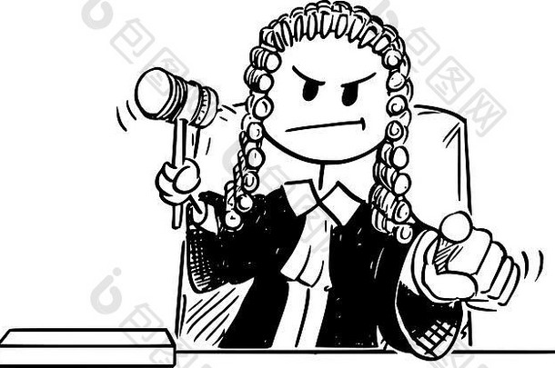 法官用木槌指着手指的漫画