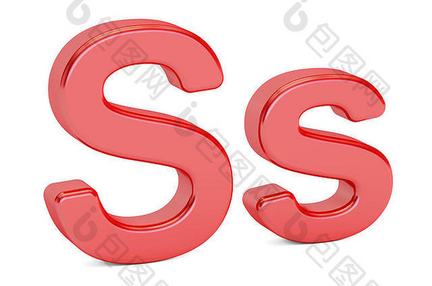 红色字母S字母表，在白色背景上隔离3D渲染
