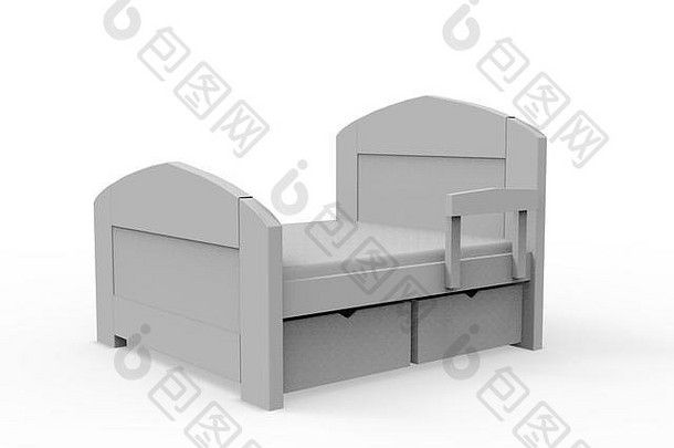 木床3D渲染隔离在白色背景上