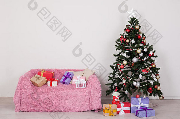 绿色圣诞树沙发新年冬季礼品装饰