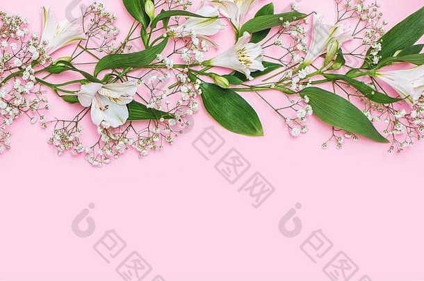 美丽的春天树枝白色花柔和的粉红色的背景