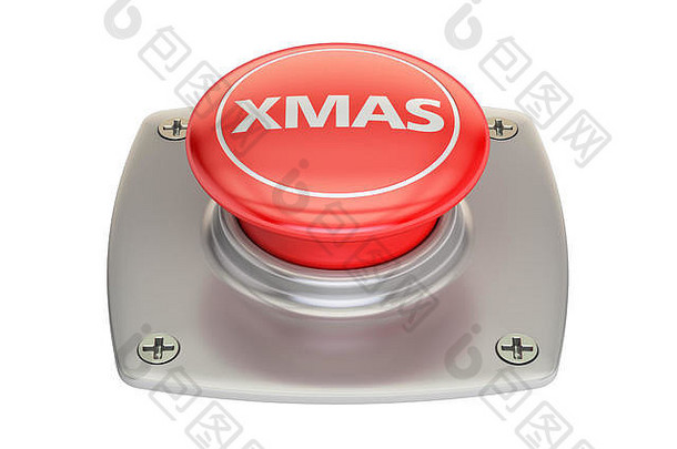 圣诞节红色的按钮呈现孤立的白色背景