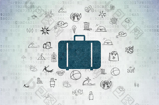 旅游理念：数字数据纸背景下的背包