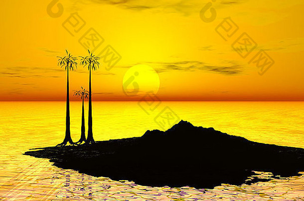 计算机生成的棕榈树岛屿图像