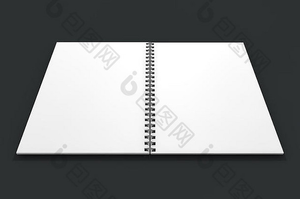 黑色背景上的空白笔记本。三维渲染