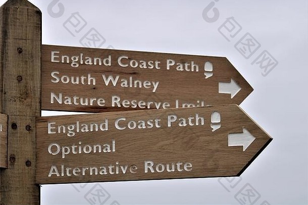 常规岛沿海路径路标英格兰海岸路径南常规沿海路径常规岛沿海路径常规岛坎布里亚郡海岸走