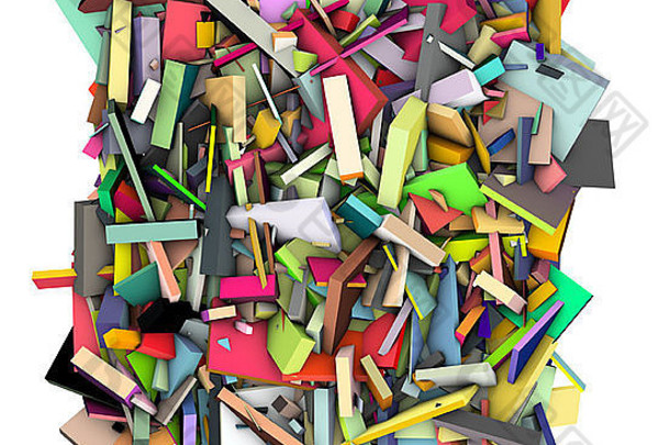 彩虹色背景中的3d抽象碎片图案
