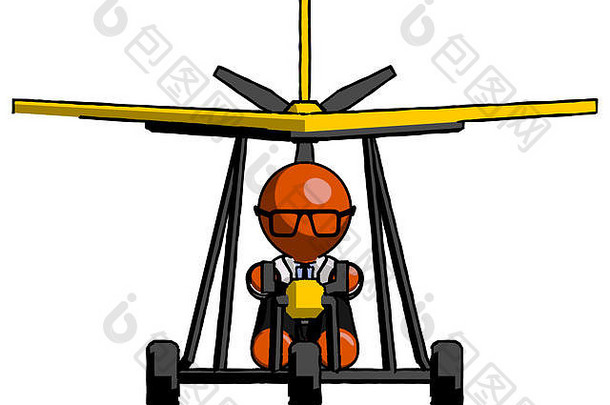 超轻型飞机前视图中的橙色博士科学家。