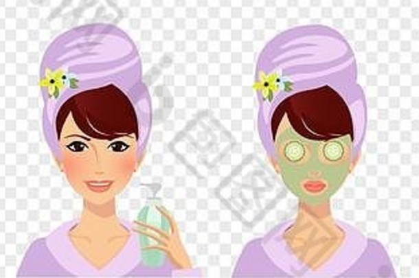 应用脸面具集面部美奶油使用孤立的透明的背景皮肤护理痤疮治疗美健康化妆品