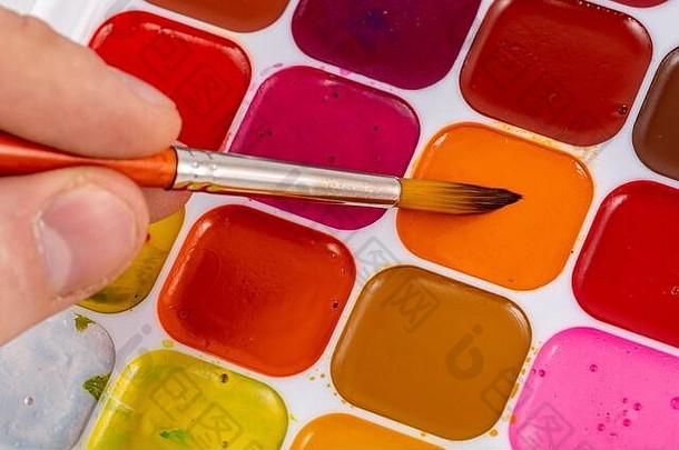 集水彩油漆合成刷绘画画过程