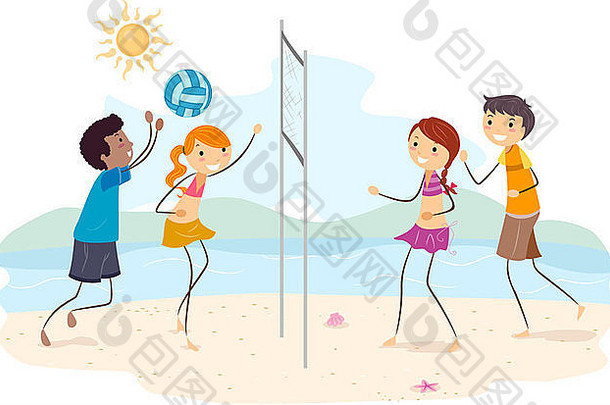 插图朋友玩海滩排球