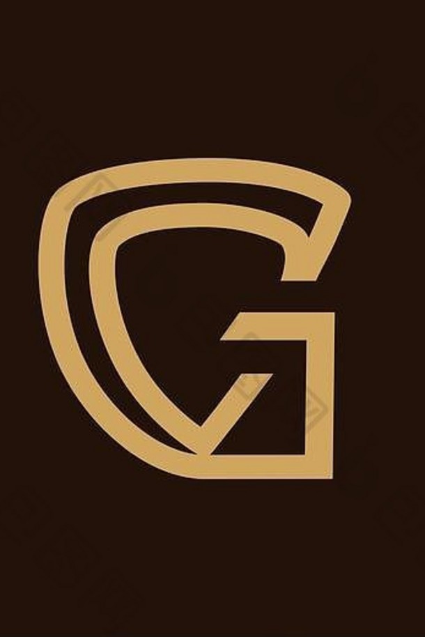字母G带有盾牌插图，金色G内的盾牌，ititial G安全插图，符号设计，隔离在白色背景上。