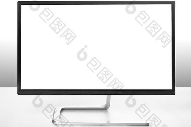 白色桌面和浅色背景上的现代显示器。