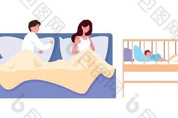 婴儿床中有婴儿的父母-怀孕和孕产病媒插图