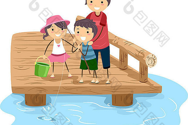 一家人一起钓鱼的插图