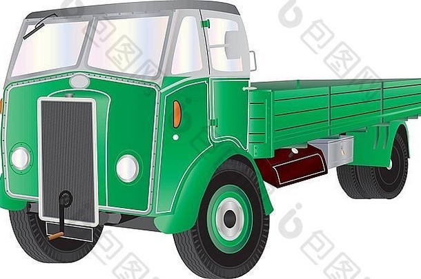 详细的插图绿色古董卡车孤立的白色