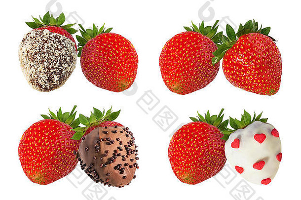 白色背景上分离的巧克力草莓