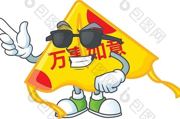 超级很酷的中国人黄金风筝字符穿黑色的眼镜
