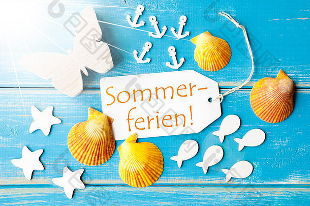 带Sommerferien的阳光贺卡意味着暑假