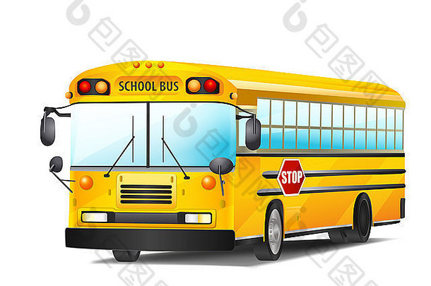 学校公共汽车白色光栅插图