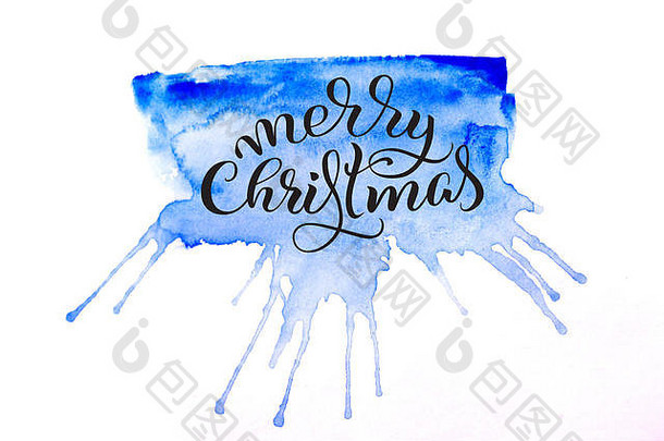 摘要背景蓝色的语气文本快乐圣诞节刻字书法