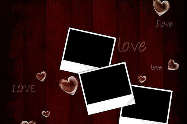 红人节贺卡、带相框的节日背景、爱心和爱情文本