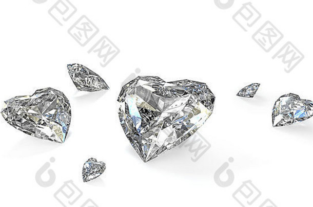 少数心形<strong>钻石</strong>，孤立于白色背景上