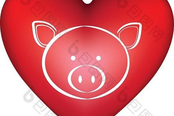 红色心形轮廓脸可爱的猪