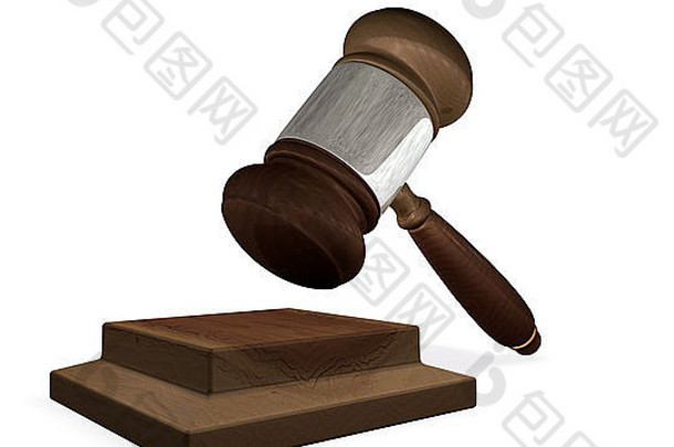 代表法律制度的木槌和方块插图的3d渲染
