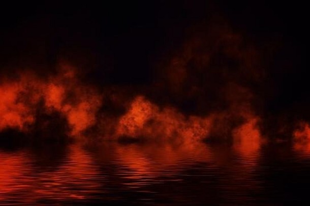 火焰烟反射水神秘沿海火海岸